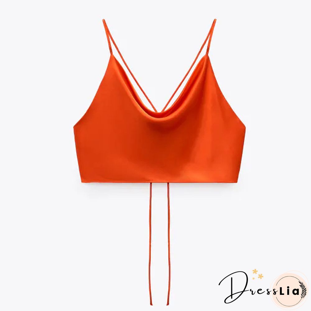 Summer White Satin Top Woman Pink Crop Top Sexy Backless Tank Tops Women Camisole Beachwear Tie Dye Strap Tops