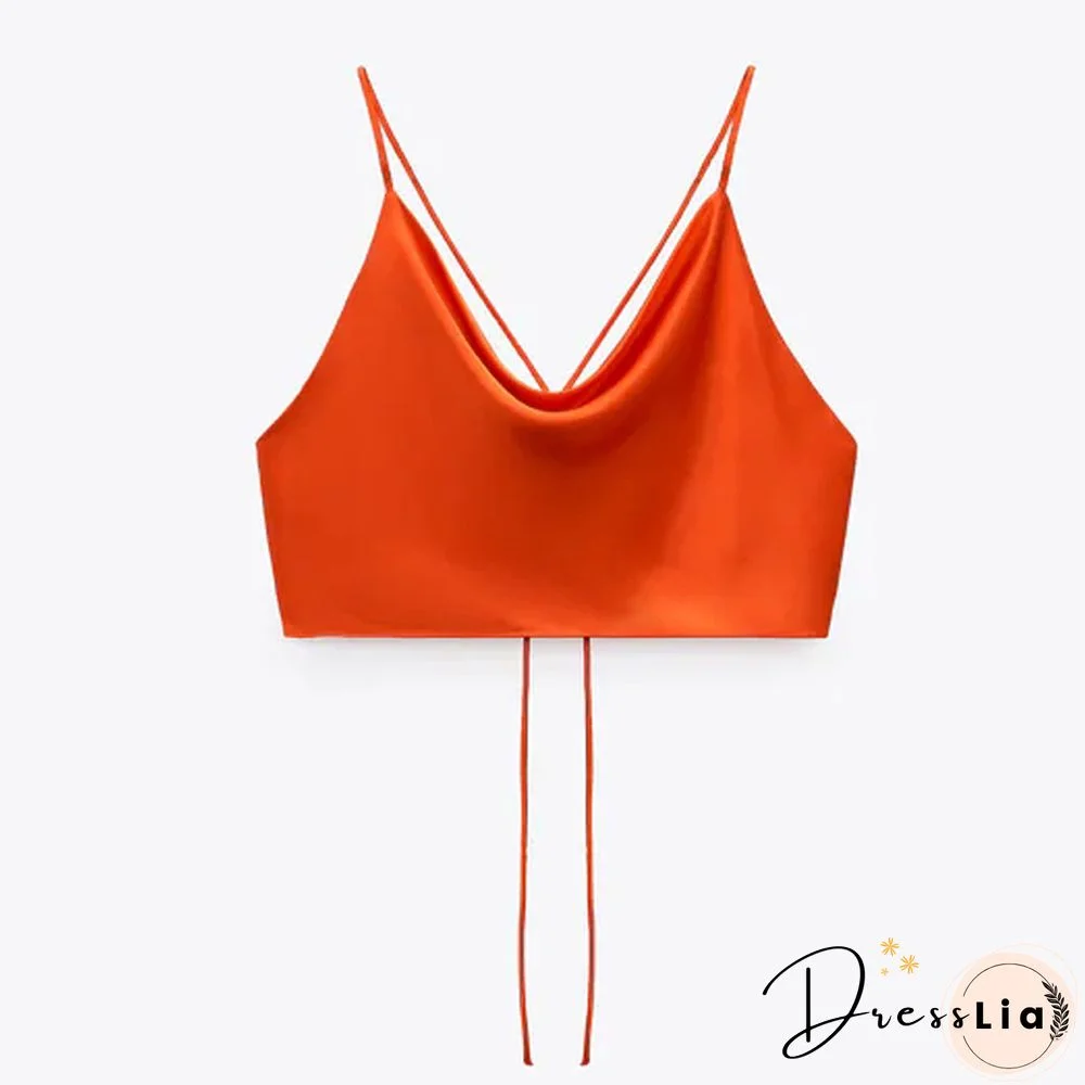 Summer White Satin Top Woman Pink Crop Top Sexy Backless Tank Tops Women Camisole Beachwear Tie Dye Strap Tops