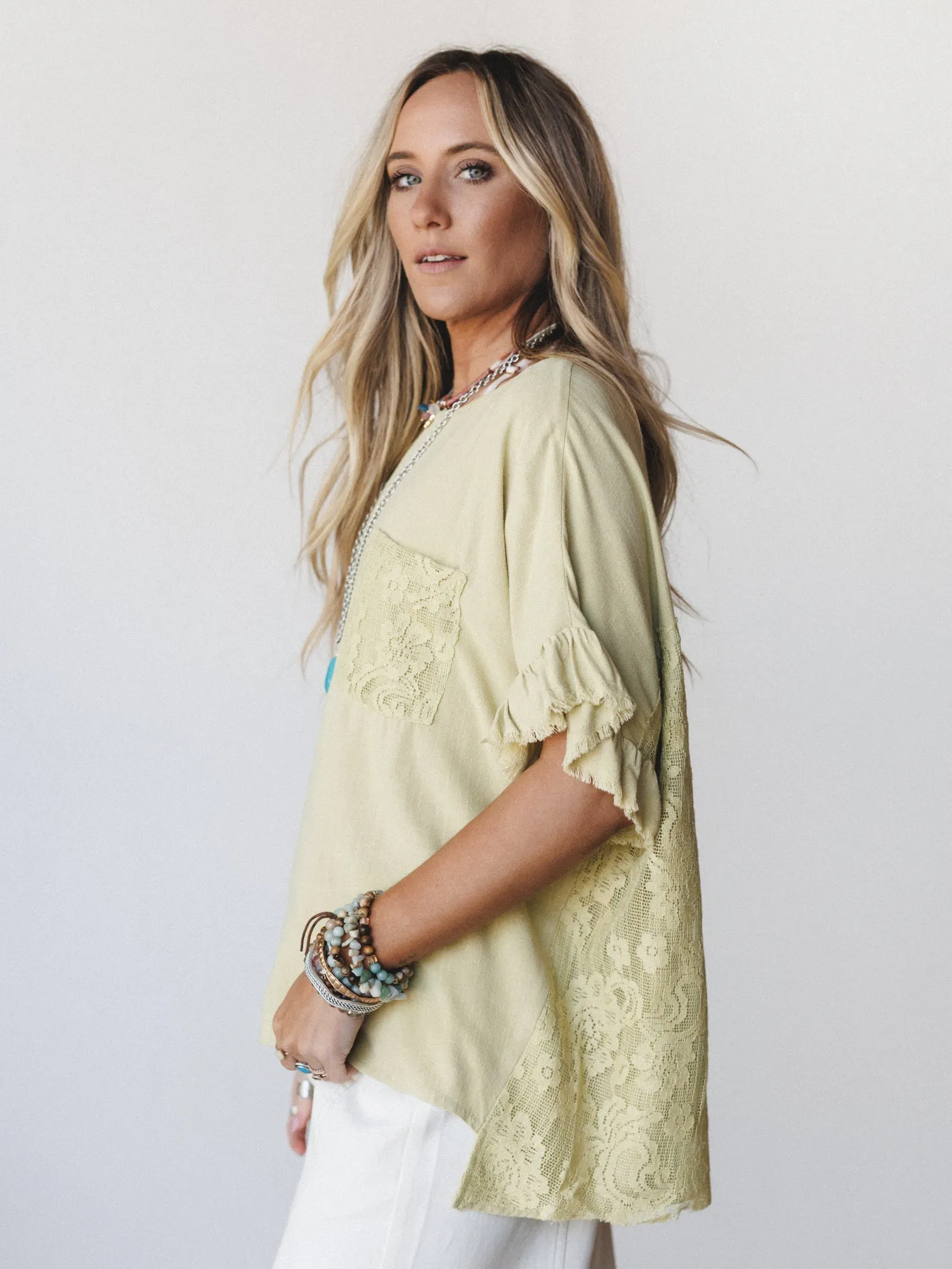 Zhara Lace Back Top - Green Tea