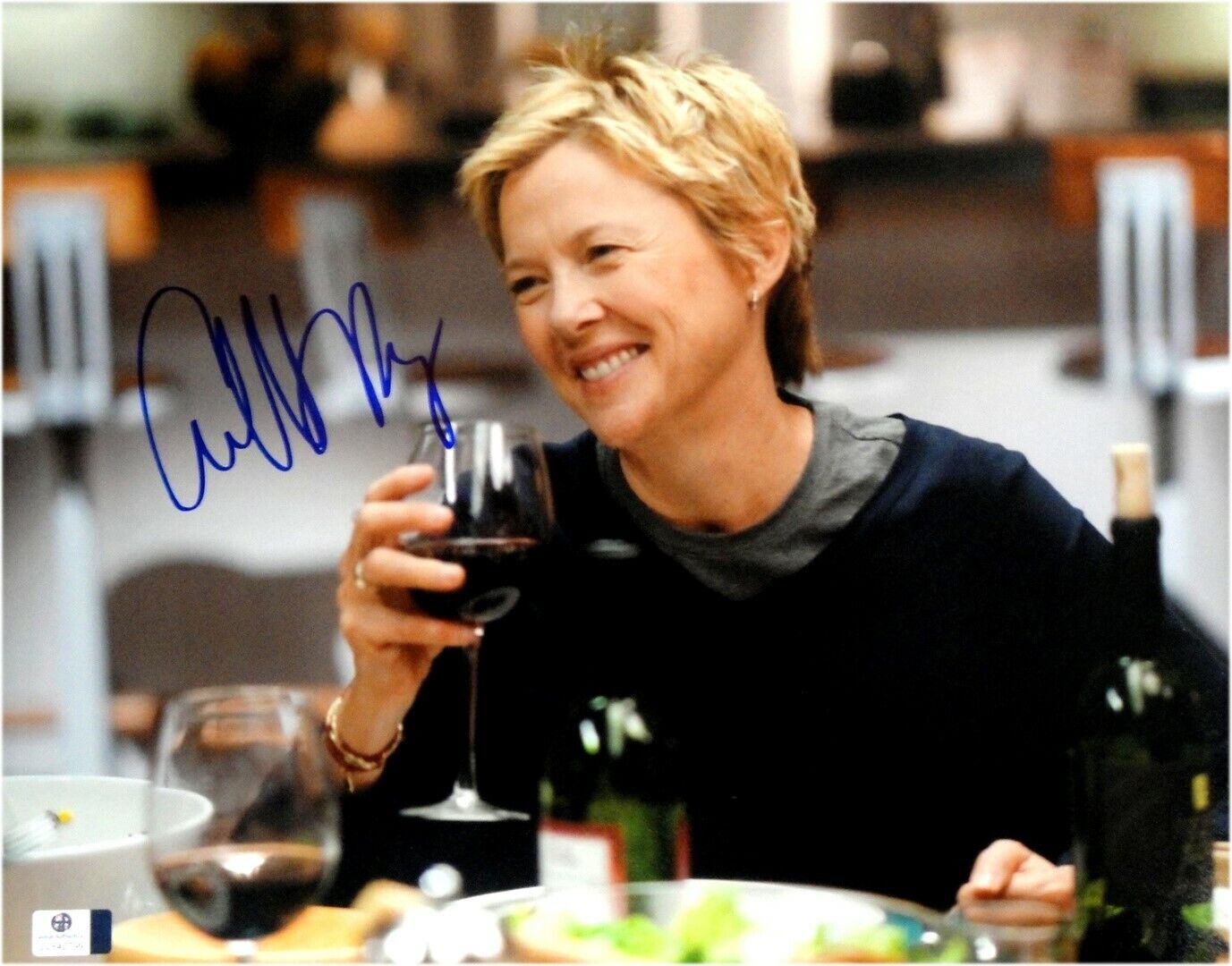 Annette Bening Hand Signed Autographed 11x14 Photo Poster painting Sexy Happy Wine GA 842799