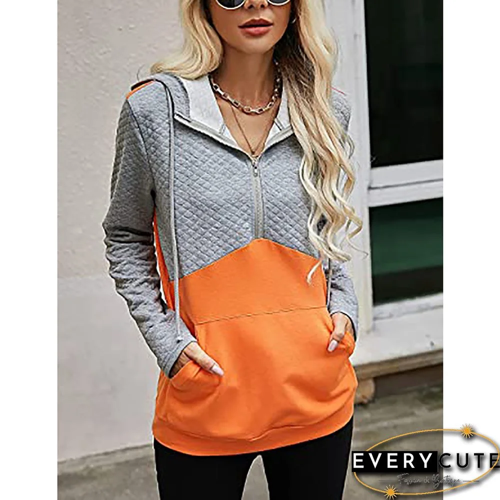 Orange Splice Gray Zipper-up Cotton Blend Hoodie