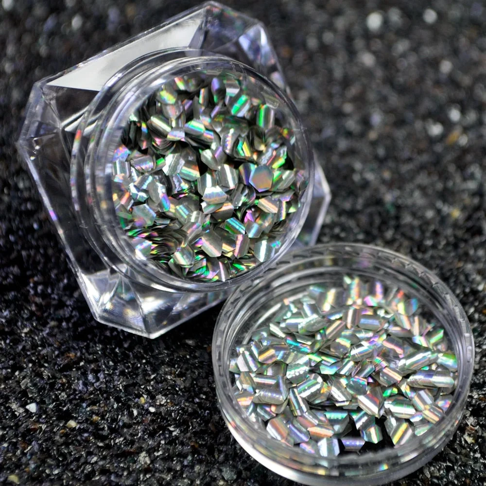 1 box Fish Scale Nail Sequins Holo Silver Mermaid Hexagon Glitter Sheets Bent Curve Bottom Manicure Nail Art Tips Decorations-Nail Inspo