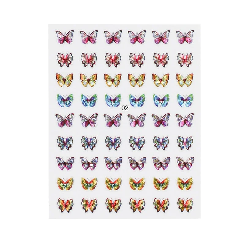 1 Sheet Laser Butterfly Nail Stickers Adhesive Sliders Colorful DIY Simulation Bronzing Nail Art Stickers for Nails Decoration