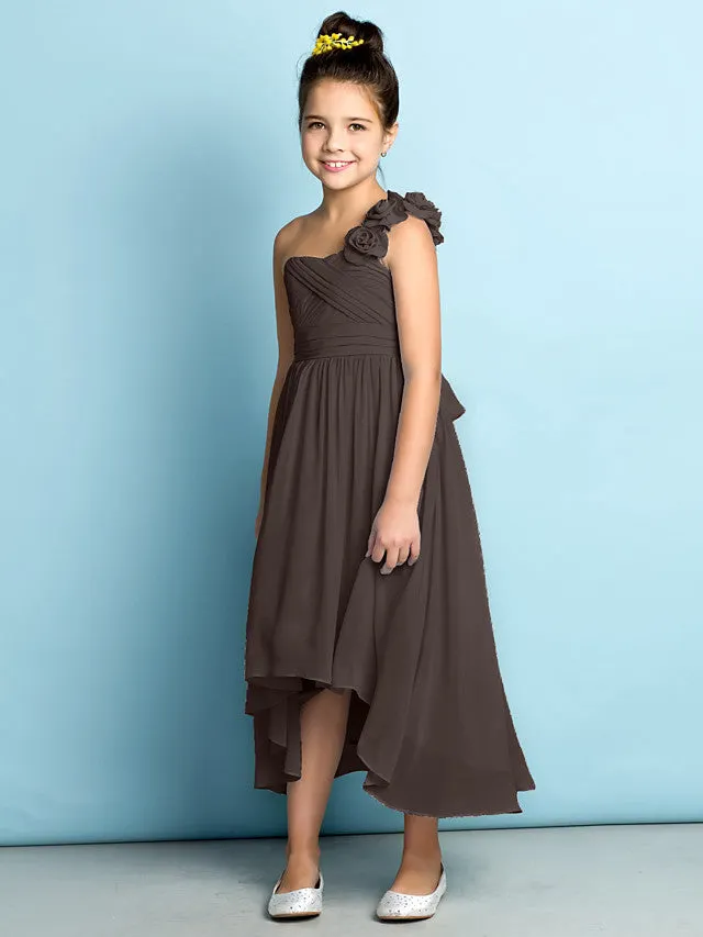 One Shoulder Asymmetrical Junior Bridesmaid Dresses Ivory
