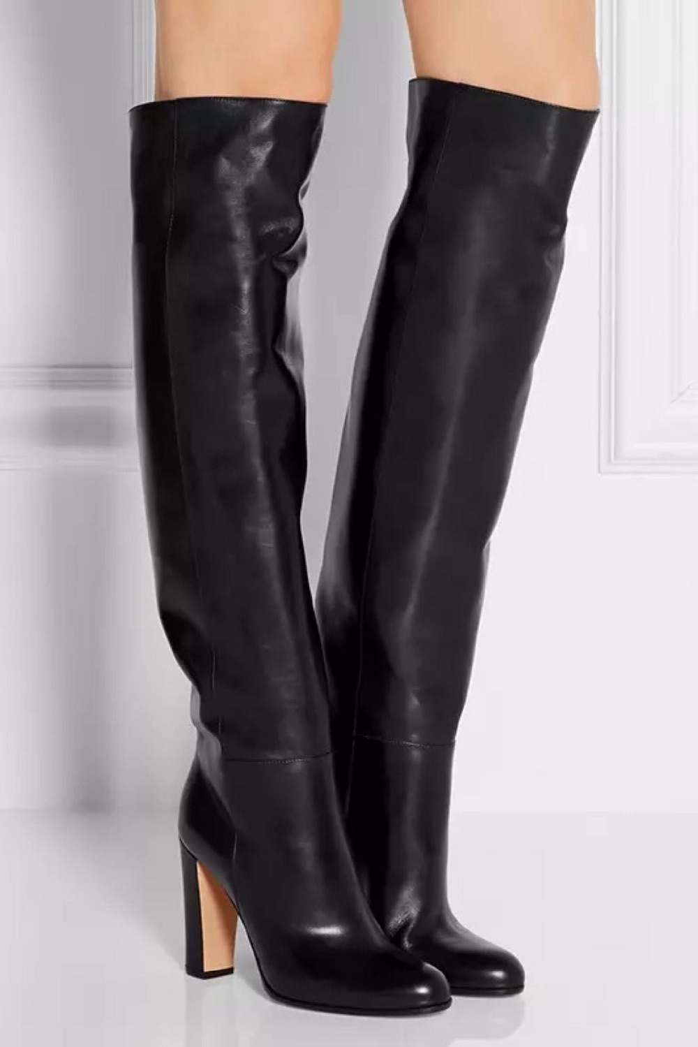 Women High Heels Black Overknee Thigh High Boots Leather  Punk Chaussure Femme