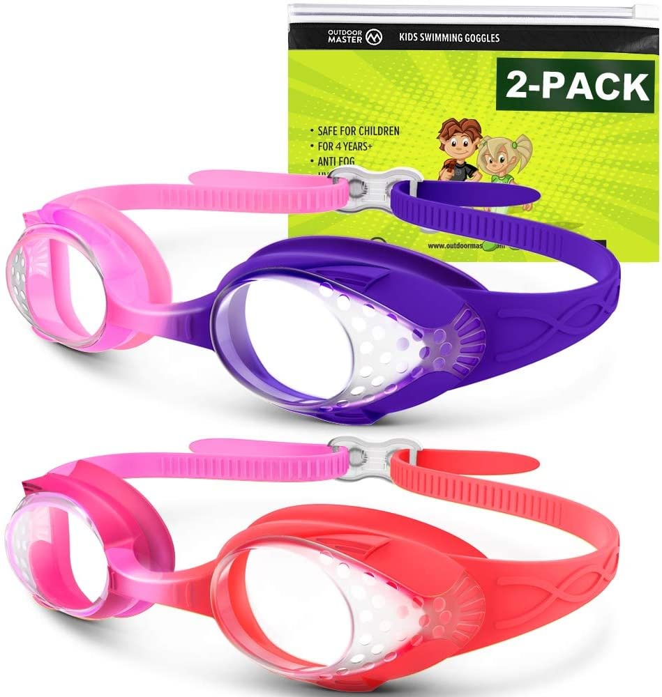 Kids Swim Goggles 2 Pack - Quick Adjustable Strap Swimming Goggles
