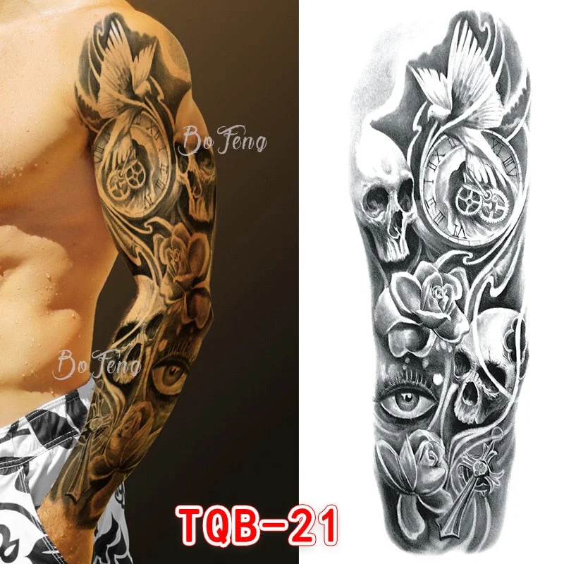 Tattoo Sleeves for Men Women Waterproof Flower Arm Tattoo Stickers Cool Full Arm Scary Fake Temporary Tattoos Big Picture Art