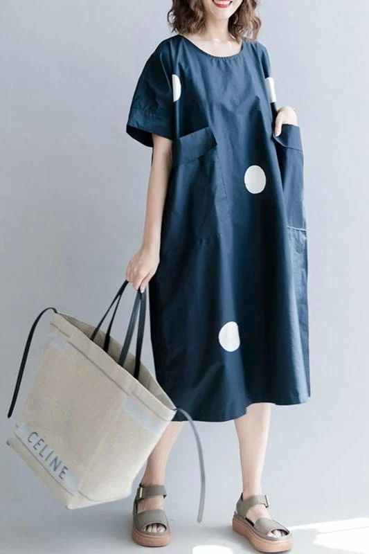 Cute Dot Cotton Long Dresses Women Casual Clothes