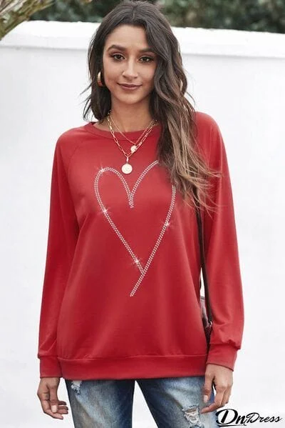 Heart Round Neck Long Sleeve Sweatshirt