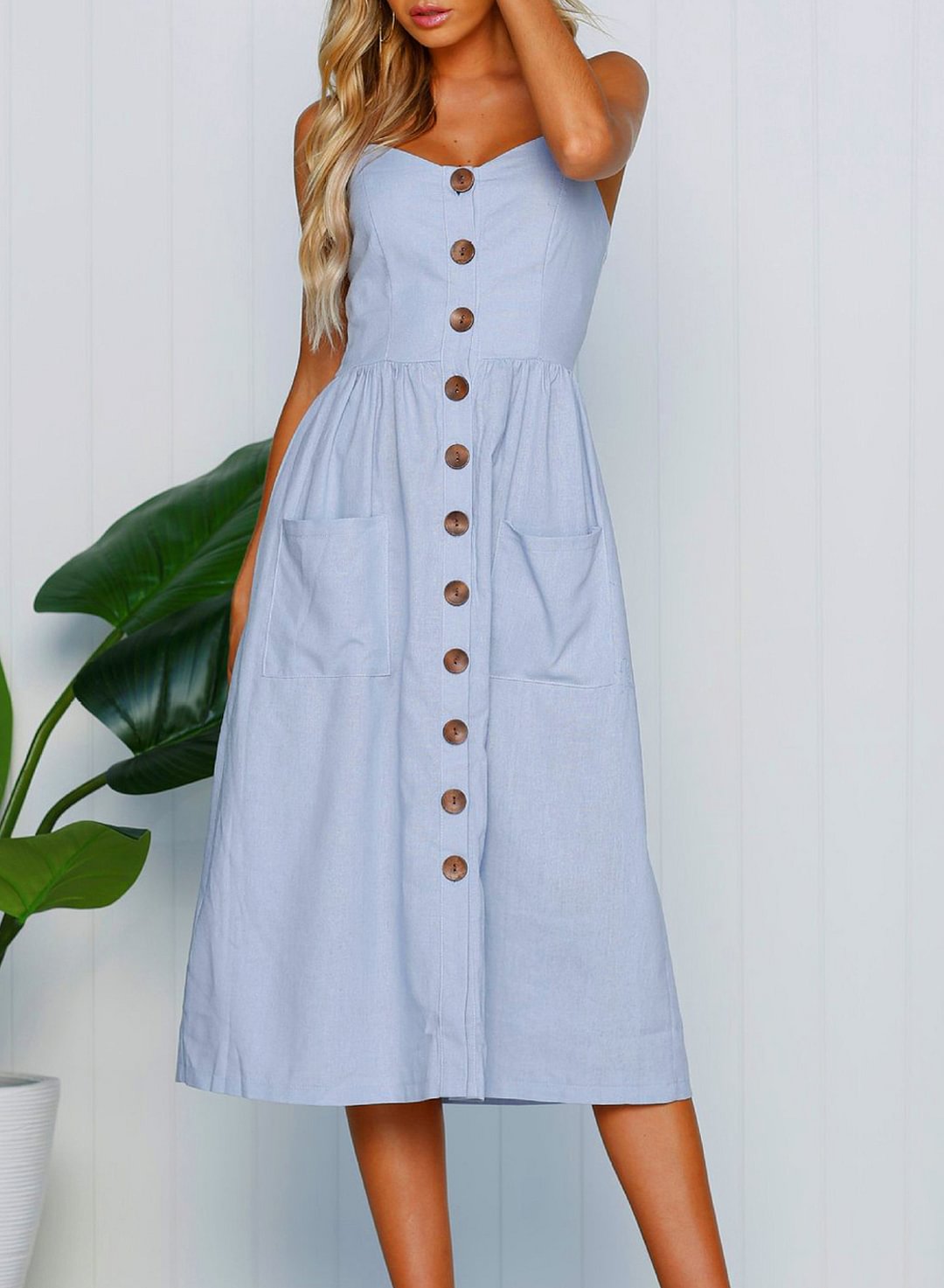 Women's Dresses Solid Pocket Sleeveless Midi Dress