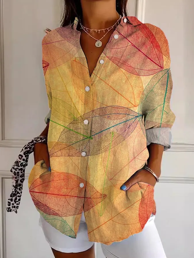 Women's Fall Leaf Print Shirt 