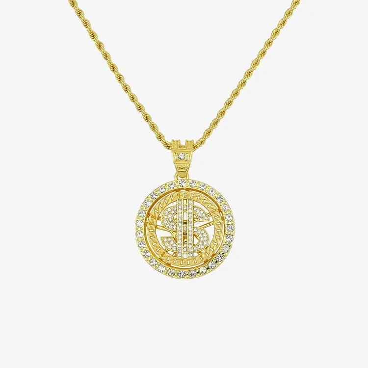 Money Loves Me Spinner Dollar Sign Necklace