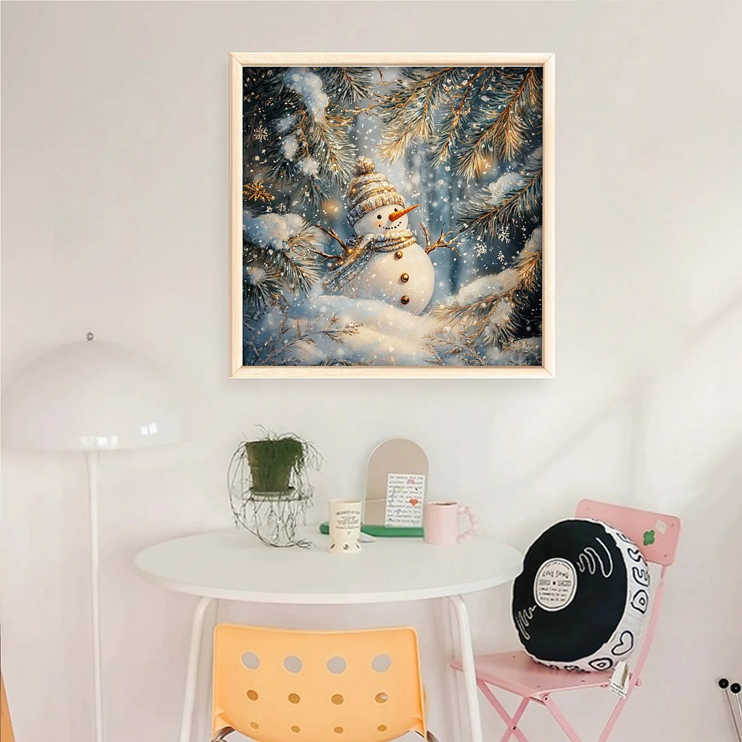 Xmas Gold Snowman Scenery Full 14CT 2 Strands DIY Counted Cross Stitch 40x40cm