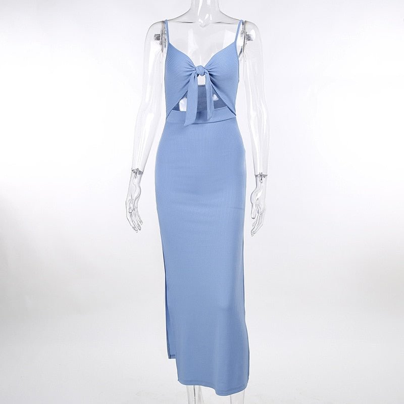 Julissa Mo Hollow Out High Split Summer Dress 2021 Sleeveless Bandage V-Neck Dresses For Women Elegant Fashion Party Vestidos