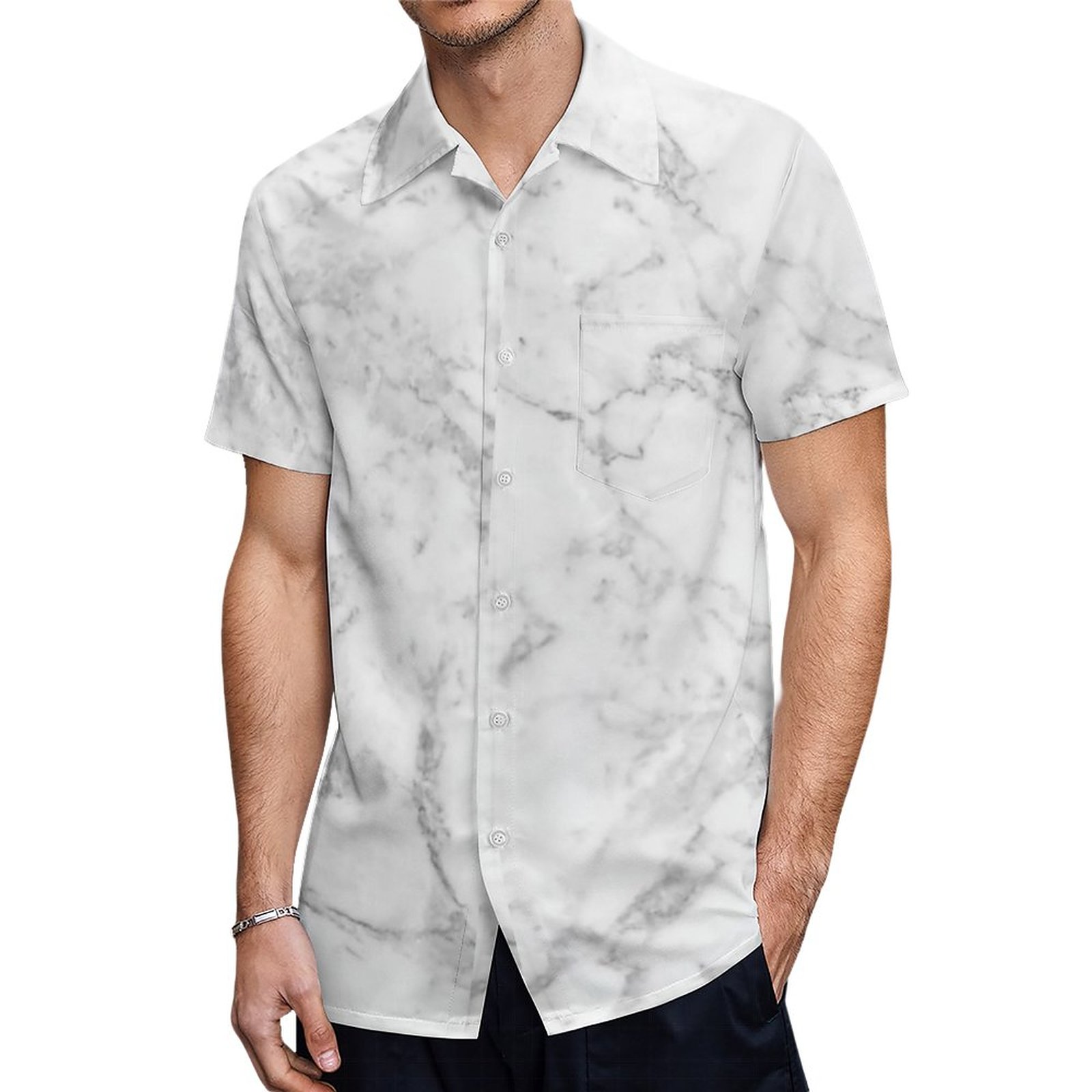 White Marble Fitness Workout Active Hawaiian Shirt Mens Button Down Plus Size Tropical Hawaii Beach Shirts