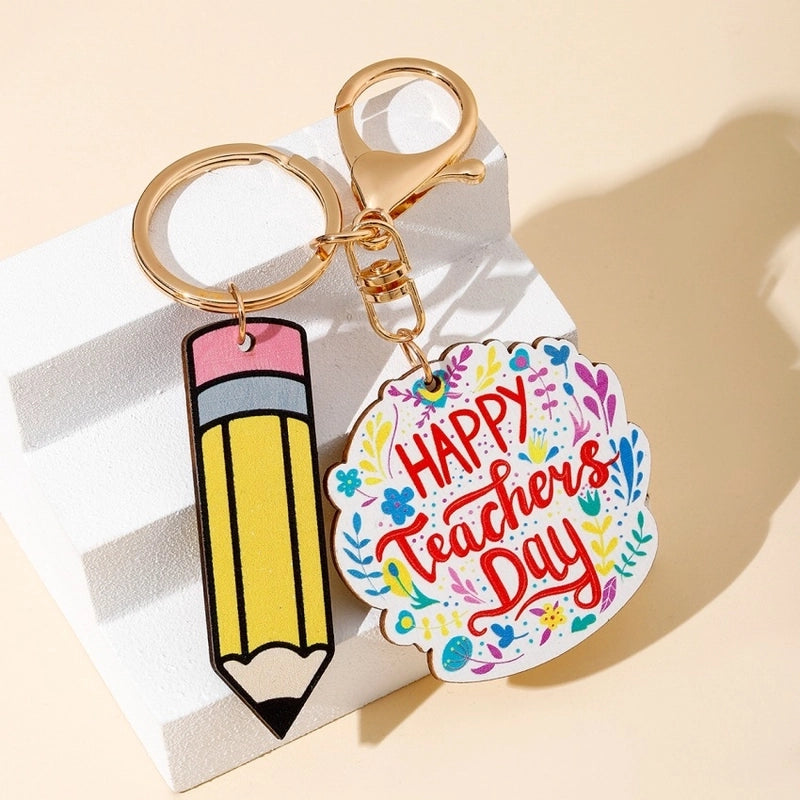 Modern Style Book Pencil Wood Teachers’ Day Unisex Keychain