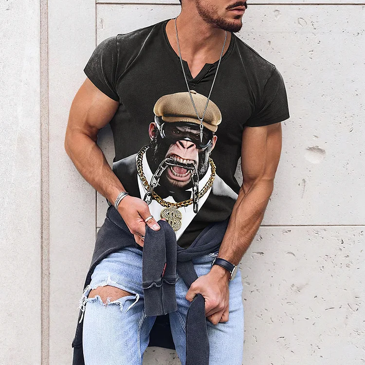 Fashion Print Gorilla Small V-Neck T-Shirt
