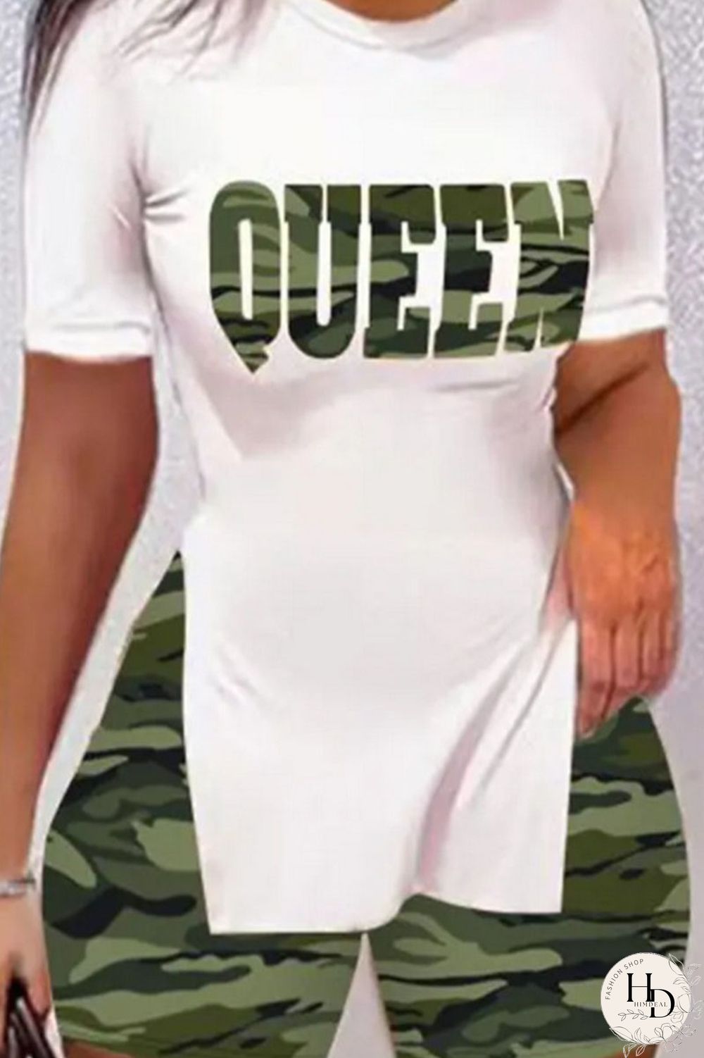 Brown Casual Print Patchwork Slit O Neck Short Sleeve Two Pieces