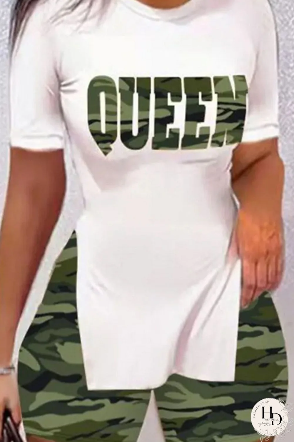 Brown Casual Print Patchwork Slit O Neck Short Sleeve Two Pieces