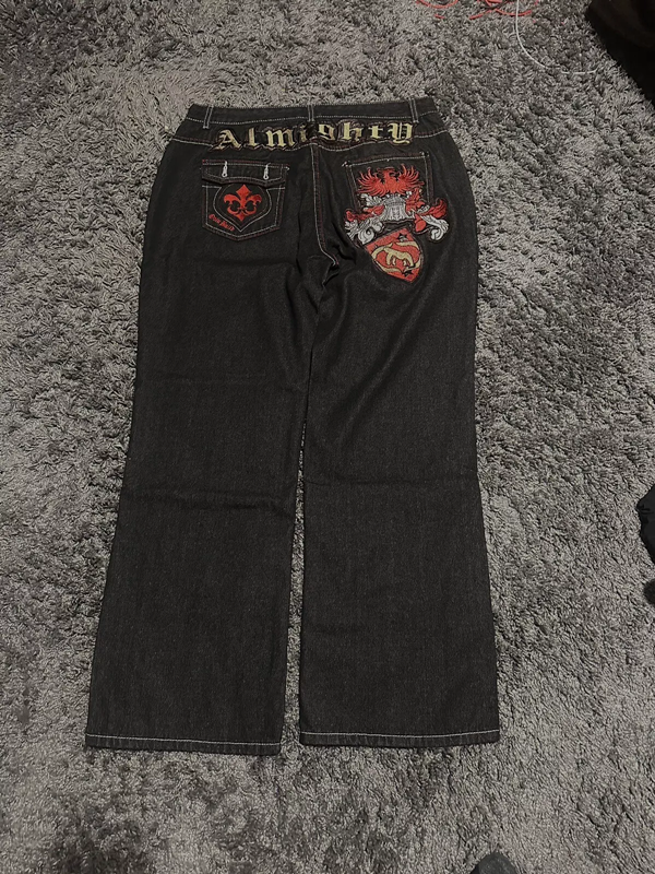 2025 Street Clothing Casual Jeans Men's Centipede Pattern Embroidery Juku Flared Denim Style Black Y2k Punk Aesthetic Wide Jeans