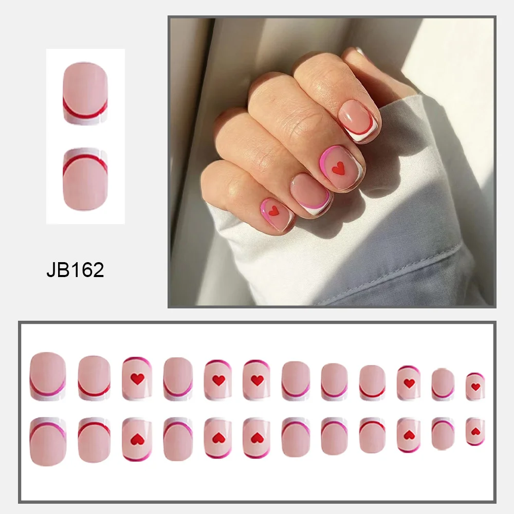 Churchf Churchf Pieces Of Valentine's Day Girl Powder Simple Stripe Short Square Armour Sweet Love Wear Nail Patch