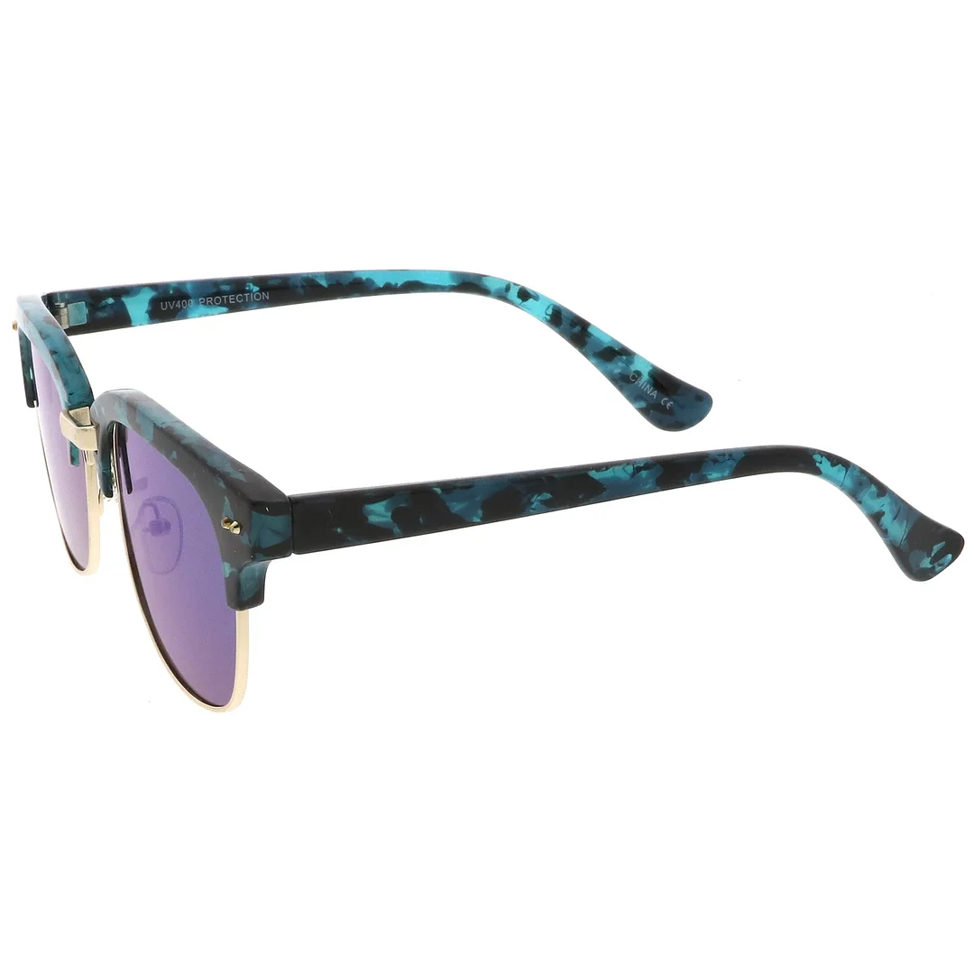 Modern Marble Print Horn Rimmed Mirrored Square Flat Lens Half Frame glasses 51mm