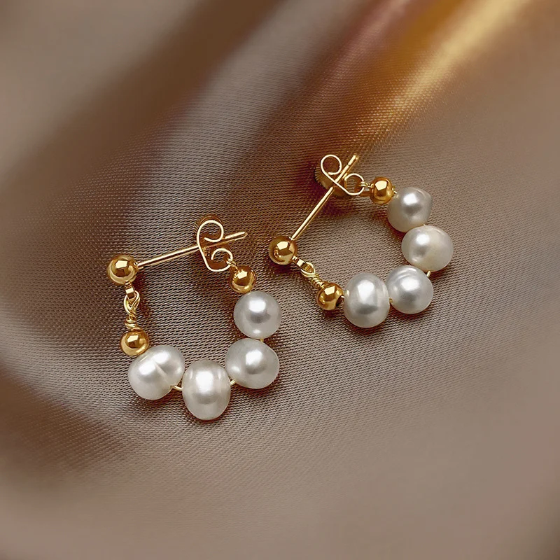 14K Gold Plated Freshwater Pearl Hoop Earrings
