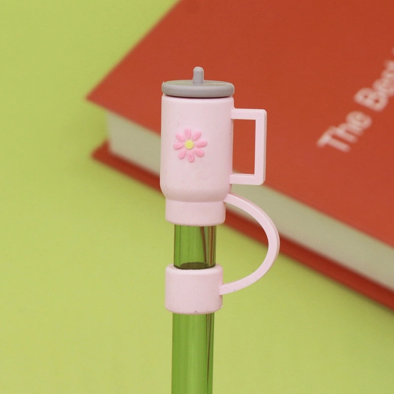 5 Pieces Silicone Straw Cap Flower Cartoon Baiyun Cup Straw Protective Cover Dust Plug 10mm