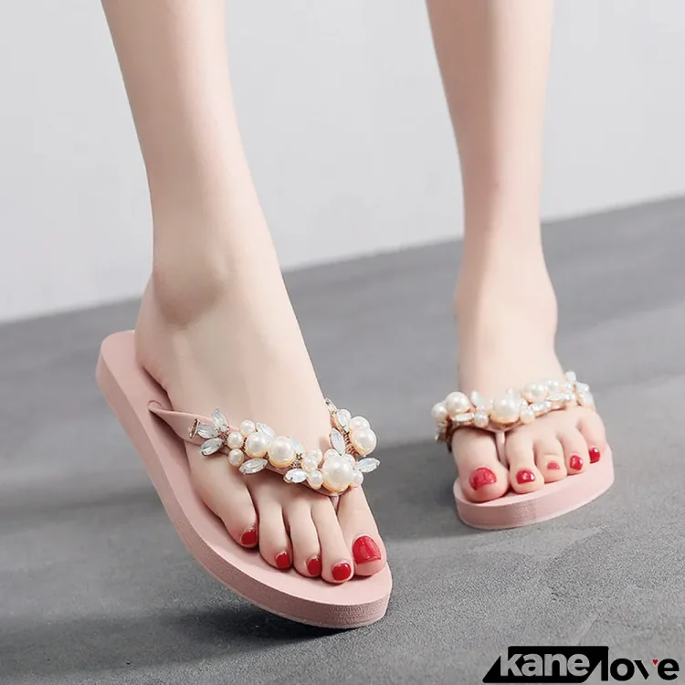 Women's Pearl Rhinestone Flip Flops