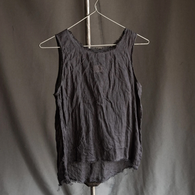 Men's Natural Black Linen Gauze Vest