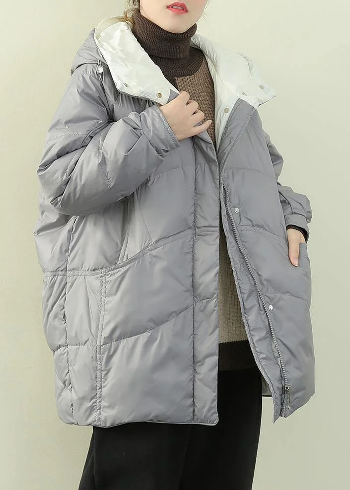 Luxury gray blue duck down coat plus size winter jacket hooded zippered  coats
