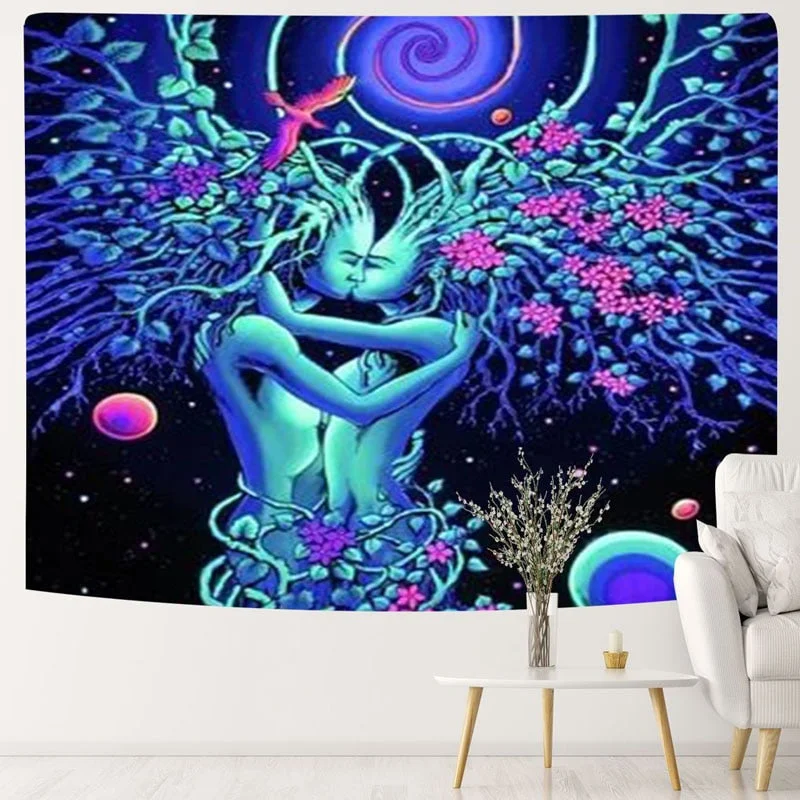 Mushroom Psychedelic Fluorescence Tapestry Wall Hanging Cloth Bedroom Decor Psychedelic Art Poster Glow Under Ultraviolet Light