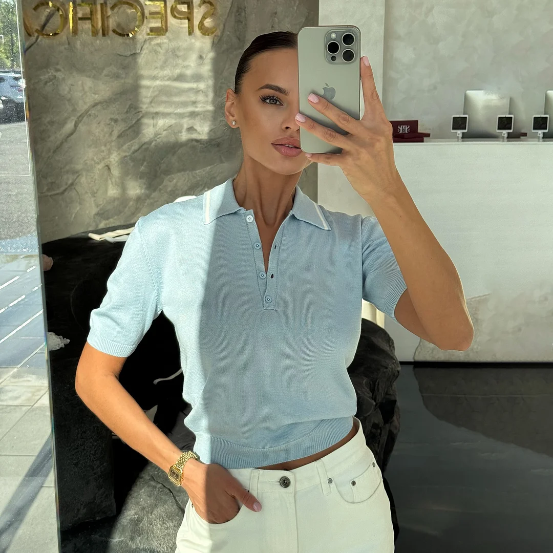 Athvotar Athvotar Collar Single-Dcupine Dopamine Knitted Girl Polo Shirt Small Group Of Women's Style Women's Style