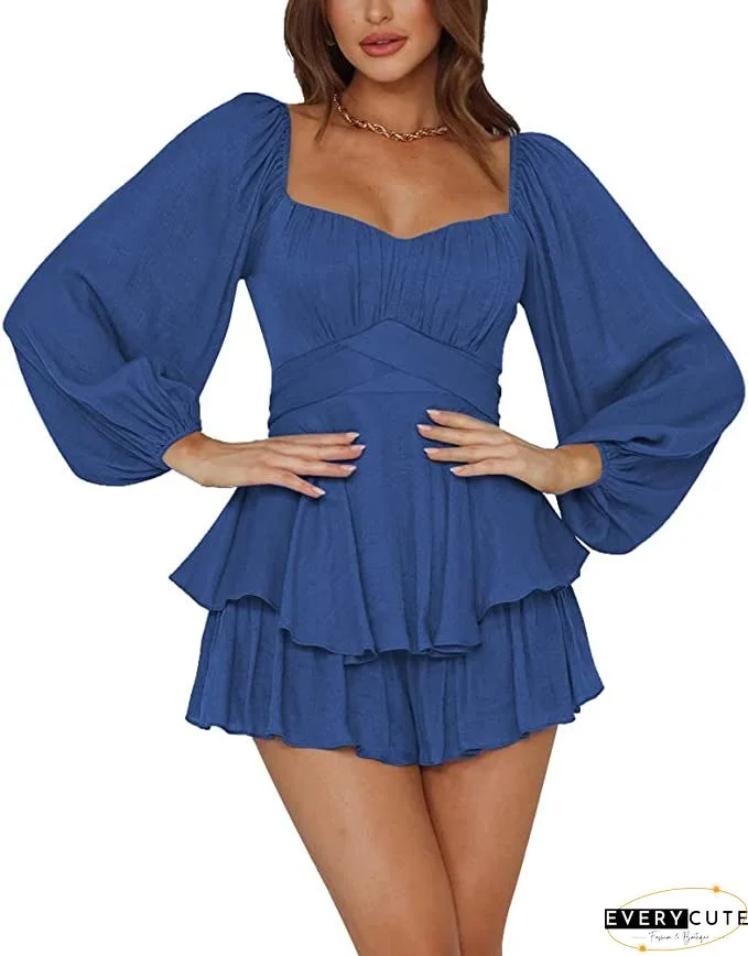 Wine Red Floral Print Ruffle Detail V Neck Romper