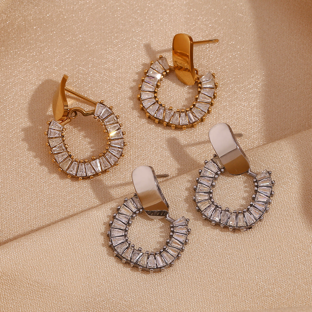 Fashion Quadrilateral Circle Geometric Stainless Steel 18K Gold Plated Stud Earrings