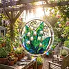 (18.5cm)DIY Acrylic Jigsaw Puzzle Window Hanging with Hanging Chain DIY Stained Glass Decoration Round Window Puzzle Decor for DIY Craft Project (Stained Glass Flower)