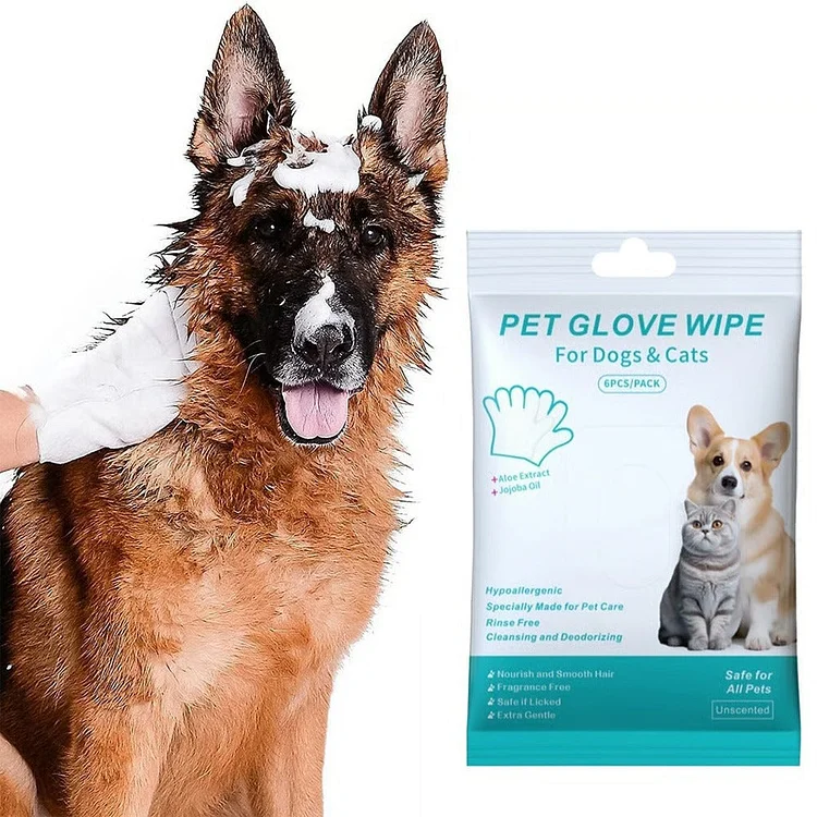 🔥Rinse-Free Dog Shampoo Mitts &ndash; Hypoallergenic Pet Bath Wipes, 6 Packs