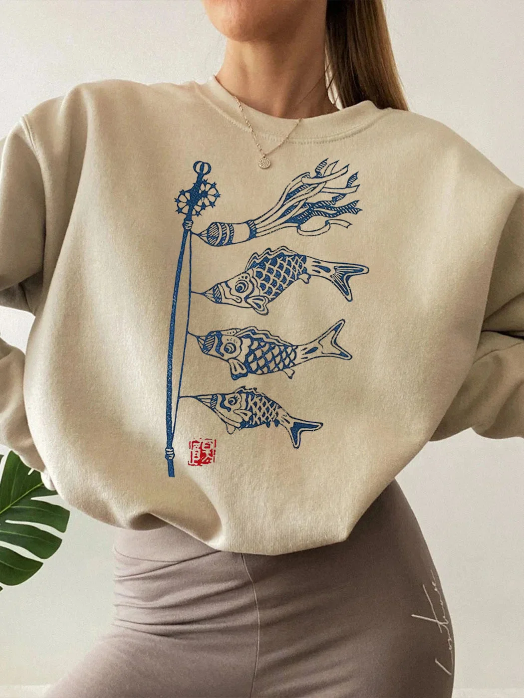 Carp Streamer Koinobori Japanese Lino Art Sweatshirt / DarkAcademias /Darkacademias