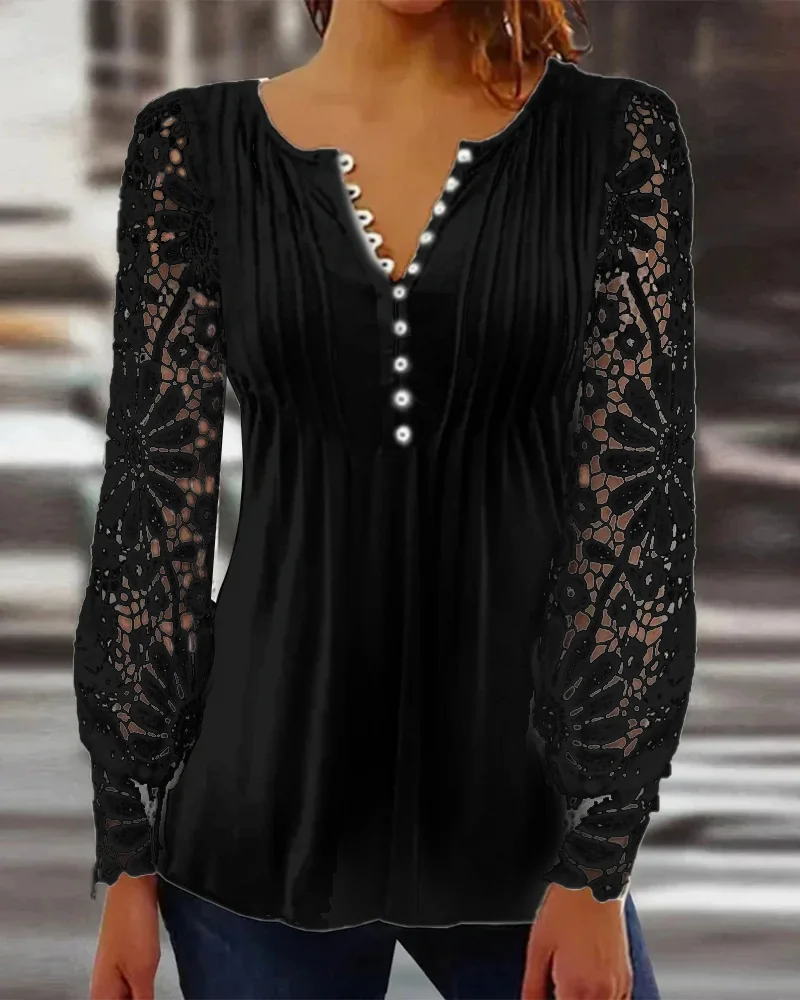 Long Sleeve Solid Lace Top