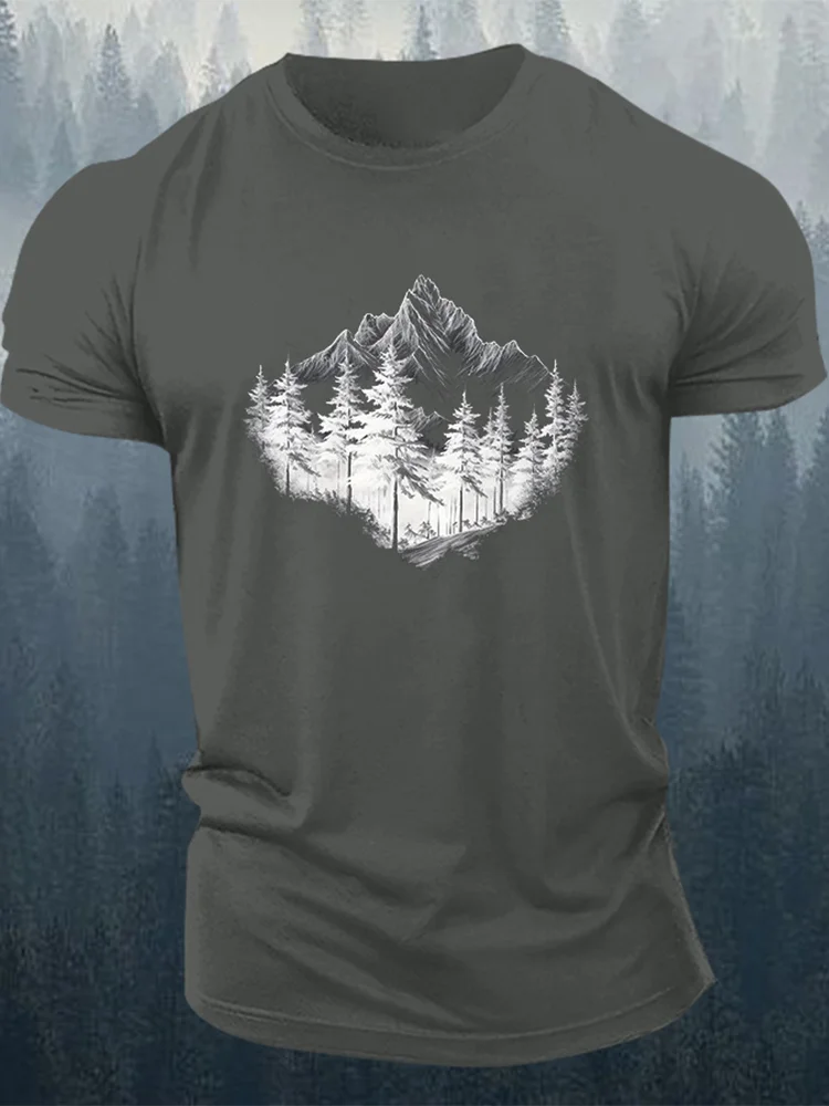 Men's Casual Mountain Adventure Print Cotton Blend T-shirt
