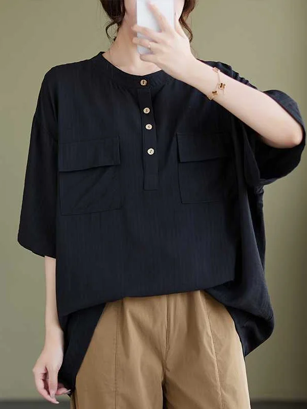 Casual Cotton Linen Mid-sleeve T-shirt - yankia