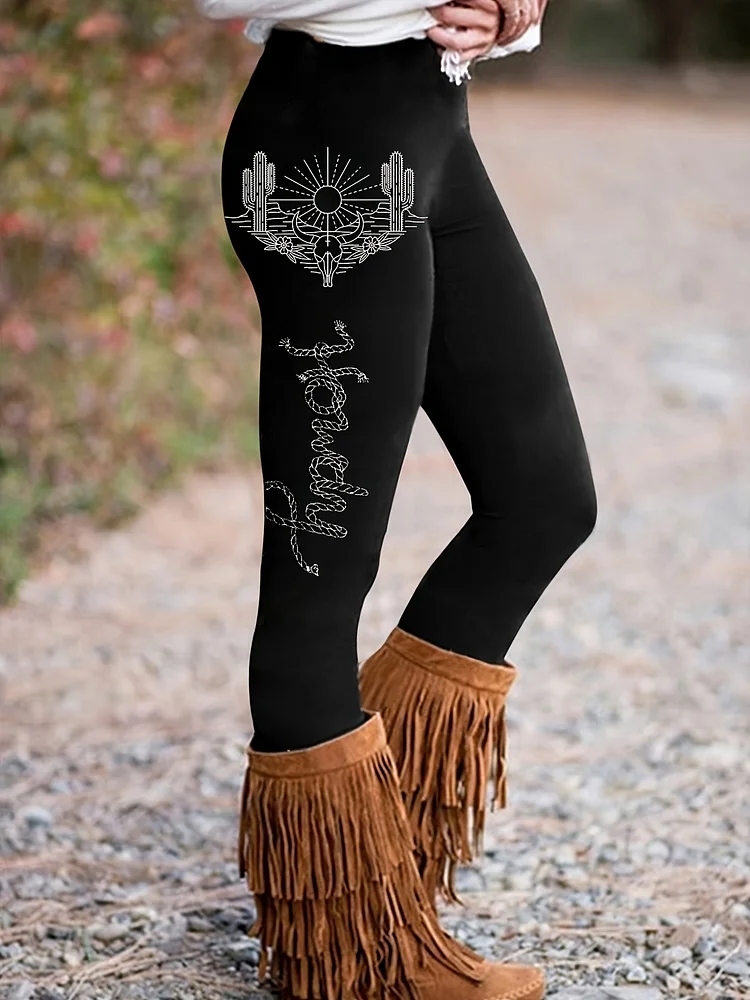 Bull Head & Letter Print Skinny Leggings