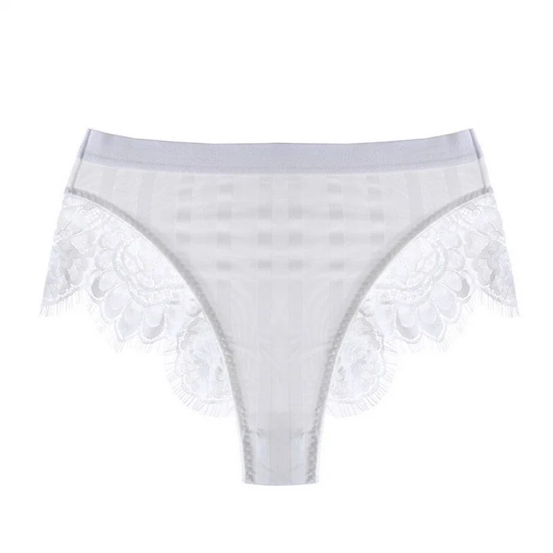 Ins Sexy Lace Patchwork Panties Women Lingerie Comfort High Waist Underwear Intimates Fashion Striped Mesh Briefs Female Cotton
