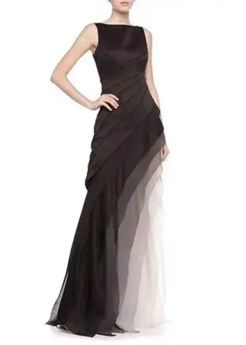 high neck lace patchwork slit tulle hem maxi dresses-black Women's Sheer Mesh & Lace Patchwork Maxi Dress