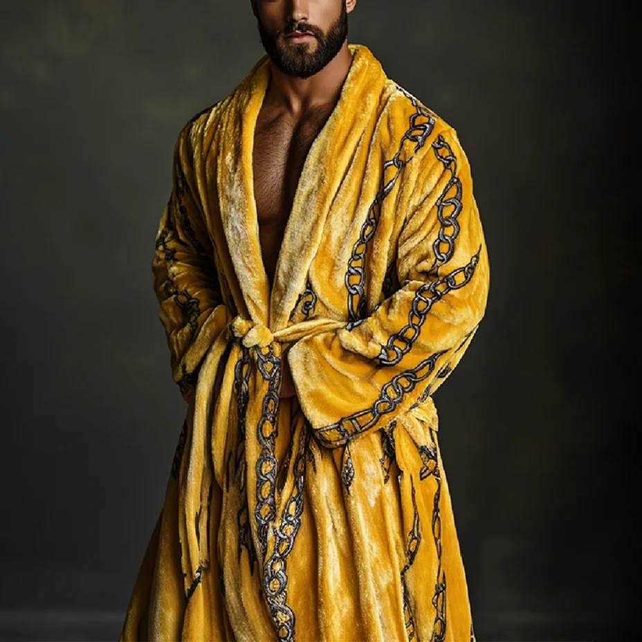 Men's Flannel Chain Art Graphic Robe Pajamas-inspireuse