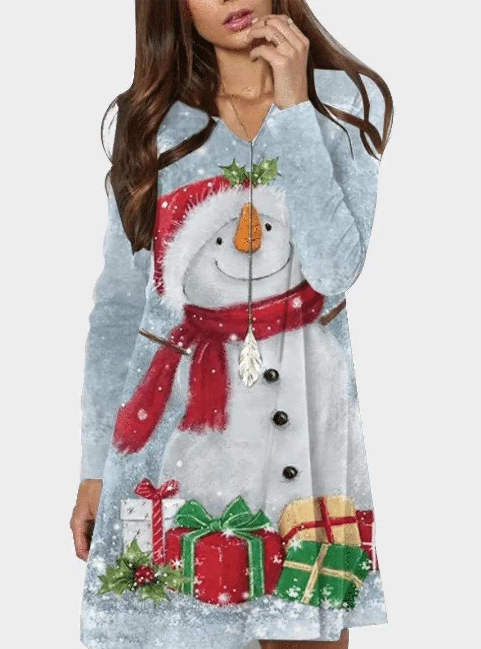  thdmladies Christmas Print Mid-waist Dress thedmladies