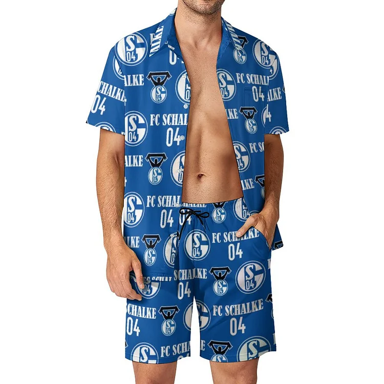 FC Schalke 04 Lässiges Strandbekleidungsset Kurzärmeliges Hemd Plus Strandhose