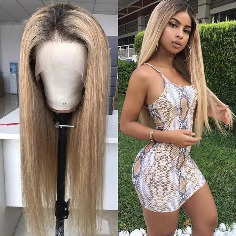 360 Lace Front Human Hair Wig Brown And Blond Highlight Wigs Brazilian Remy 360 Lace Frontal Wig Blonde Highlighted