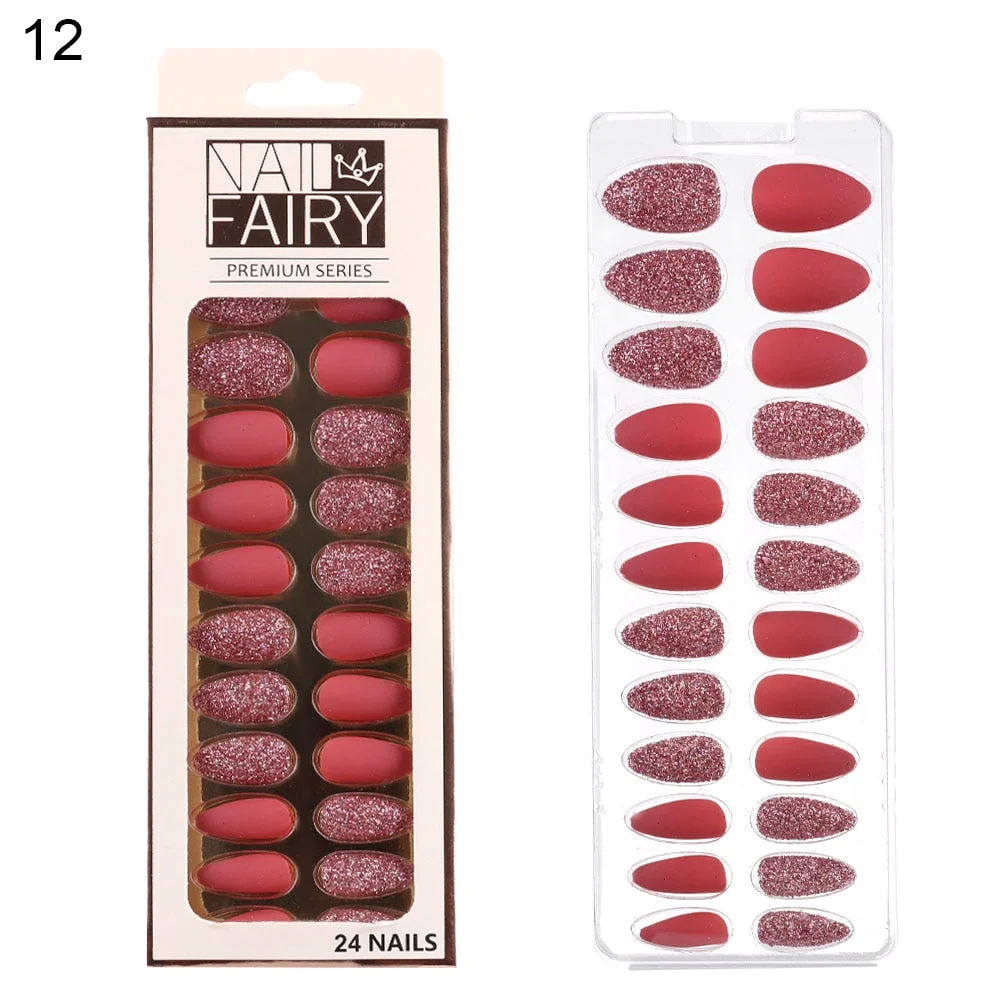 24/30Pcs/Set Reusable False Nail Tips Set Full Cover Shiny Matte Nail Tips With Designs Press On Nails Art Fake Extension Tips-Nail Inspo