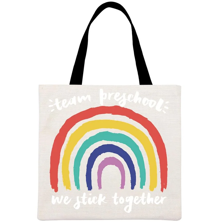 Team Preschool We Stick Together Printed Linen Bag